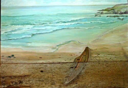 Jean Marshell Beached 28x40 reclaimed wood oil