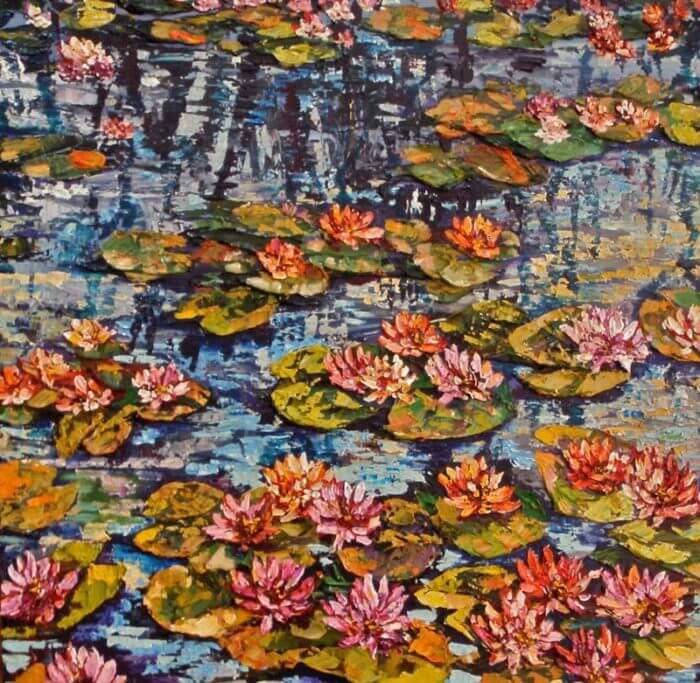 Water Lilies – original acrylic on canvas by Maya Eventov, 36″ × 36″