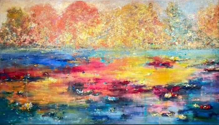 Pastel Waters ll – original acrylic on canvas by Fiona Hoop, 40″ × 70″