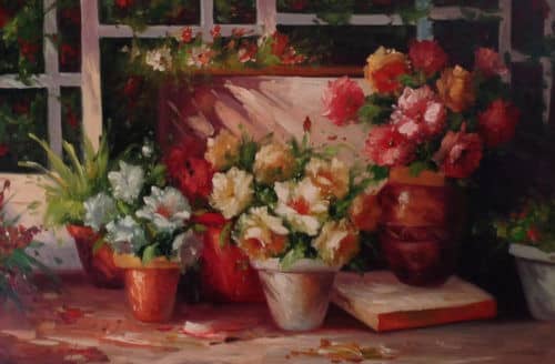 Hernandes Yang Pots of Flowers still life 24x36