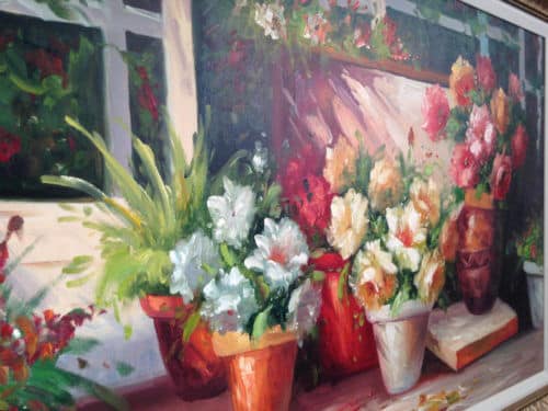 Hernandes Yang Pots of Flowers still life 24x36 D1