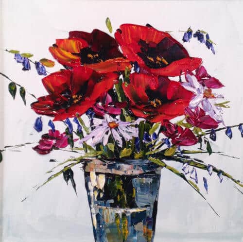 Cut Flowers 2 – original acrylic on canvas by Maya Eventov, 16″ × 16″