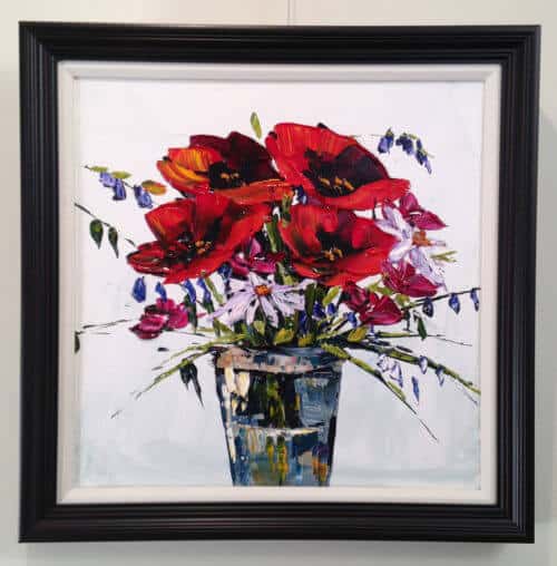 Cut Flowers 2 – original acrylic on canvas by Maya Eventov, 16″ × 16″