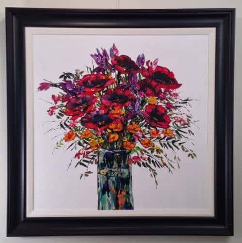 Cut Flowers III – original acrylic on canvas by Maya Eventov, 36″ × 36″