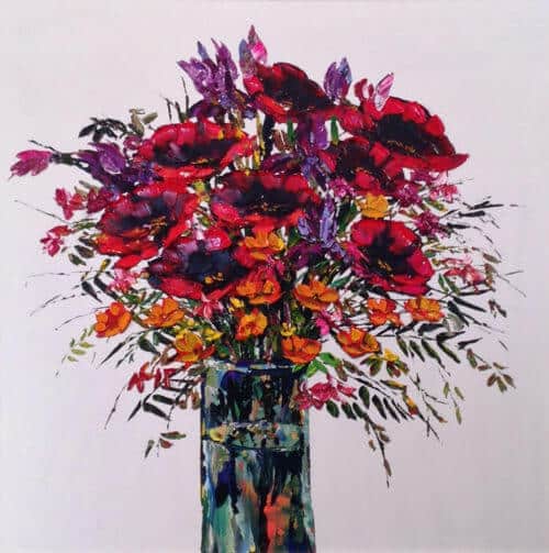 Cut Flowers III – original acrylic on canvas by Maya Eventov, 36″ × 36″