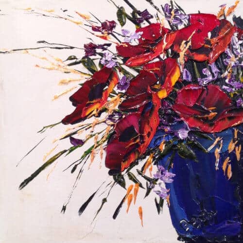 Flower Pot 4 mini – original acrylic on canvas by Maya Eventov, 12″ × 12″