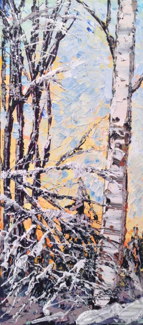 Winter Pair – original acrylic on canvas by Maya Eventov, 30″ × 13″