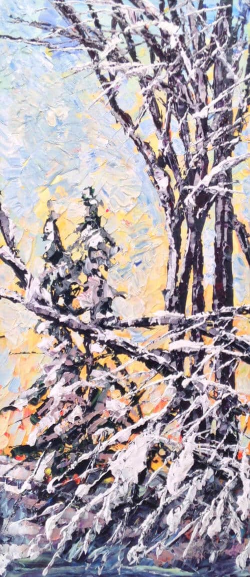 Winter Pair – original acrylic on canvas by Maya Eventov, 30″ × 13″