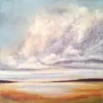 Large Clouds – original encaustic on panel by Tanya Kirouac, 36″ × 36″