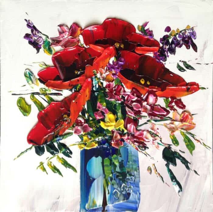 Flower Pot 5 mini – original acrylic on canvas by Maya Eventov, 12″ × 12″