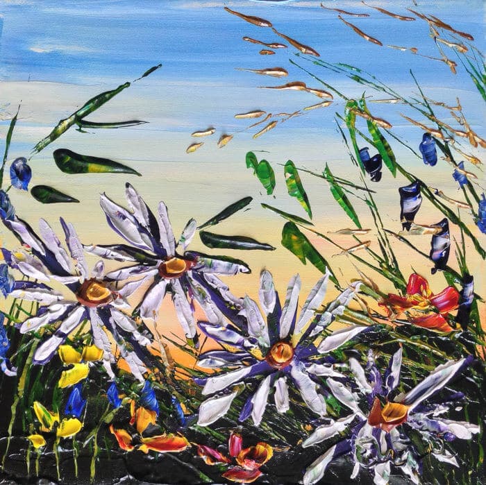 Flowers D – original acrylic on canvas by Maya Eventov, 12″ × 12″