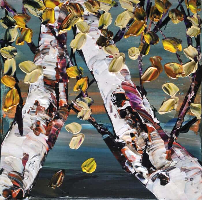 Gray Birch IV – original acrylic on canvas by Maya Eventov, 12″ × 12″