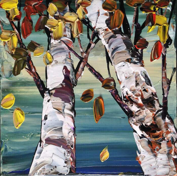 Gray Birch V – original acrylic on canvas by Maya Eventov, 12″ × 12″