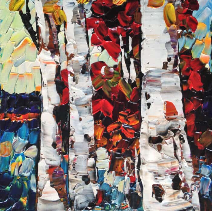 Mini Birch 4 – original acrylic on canvas by Maya Eventov, 12″ × 12″