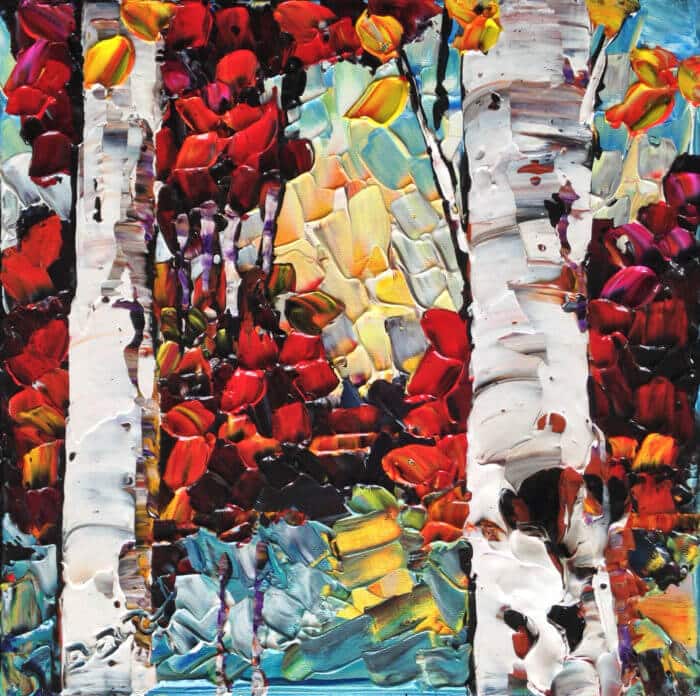 Mini Birch 5 – original acrylic on canvas by Maya Eventov, 12″ × 12″