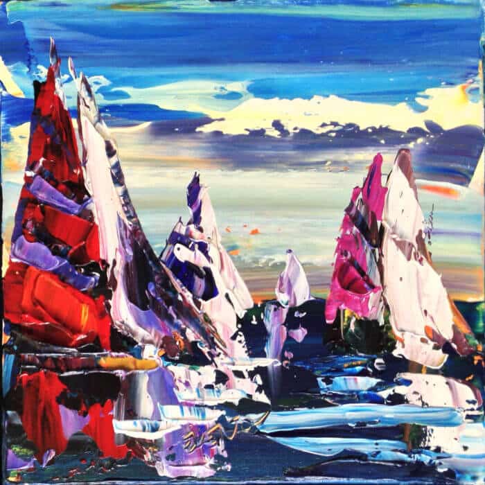 Mini Sail 3 – original acrylic on canvas by Maya Eventov, 12″ × 12″