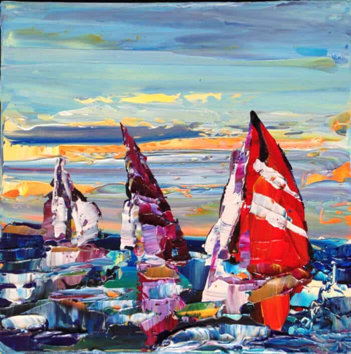Mini Sail 4 – original acrylic on canvas by Maya Eventov, 12″ × 12″