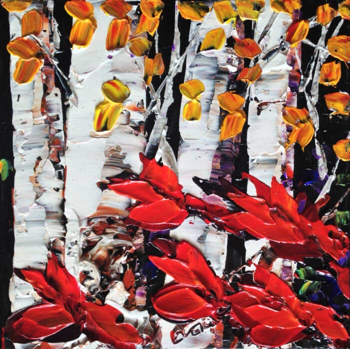 Night Birch D – original acrylic on canvas by Maya Eventov, 12″ × 12″