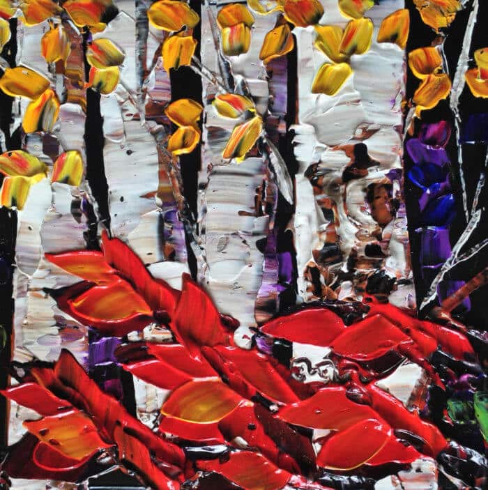 Night Birch E – original acrylic on canvas by Maya Eventov, 12″ × 12″