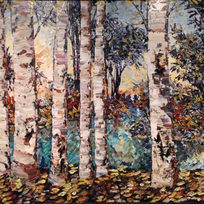 New Day Birch II – original acrylic on canvas by Maya Eventov, 40″ × 60″