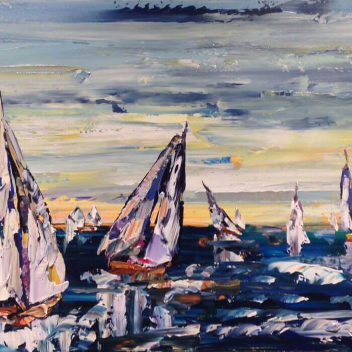 Regatta – original acrylic on canvas by Maya Eventov, 24″ × 48″