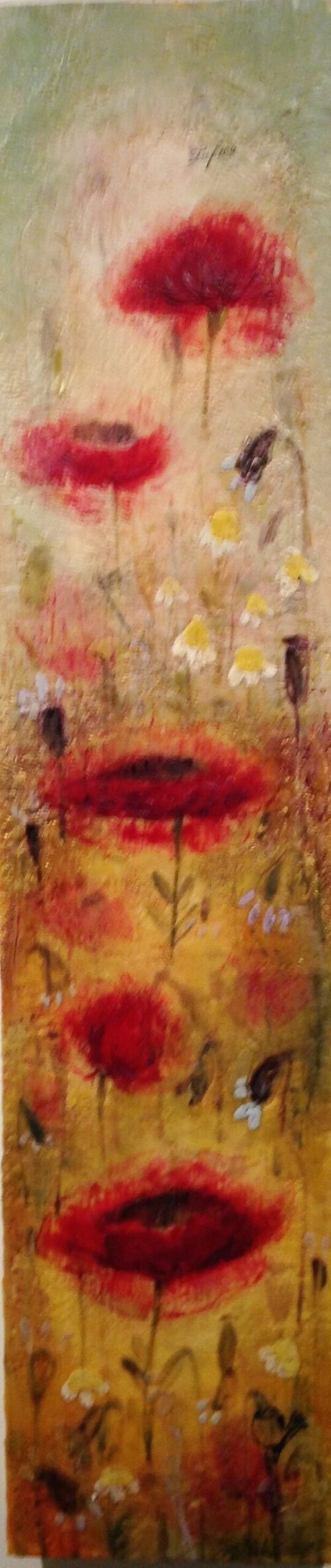 Tall Poppies – original encaustic on panel by Tanya Kirouac, 36″ × 8″