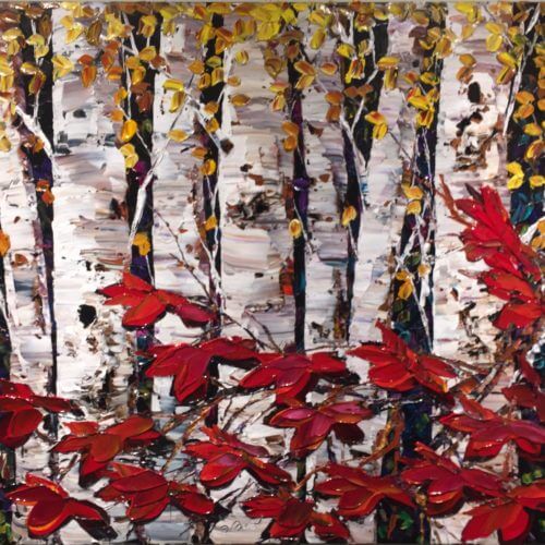Night Birch 2 – original acrylic on canvas by Maya Eventov, 36″ × 36″