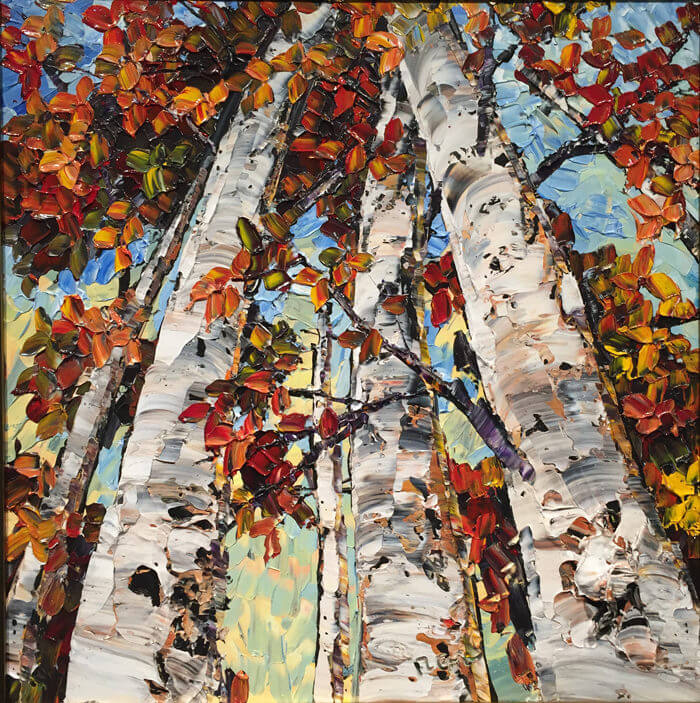 Sky Birch – original acrylic on canvas by Maya Eventov, 24″ × 24″