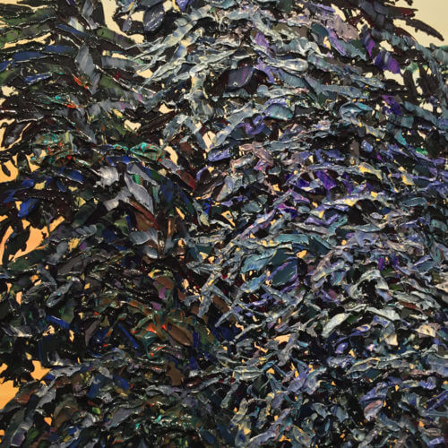 Looking Up Stretching Spruce Forest – original acrylic on canvas by Maya Eventov, 48″ × 48″