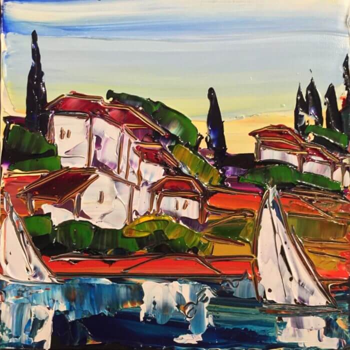 Tuscan Sail 1 Mini – original acrylic on canvas by Maya Eventov, 12″ × 12″