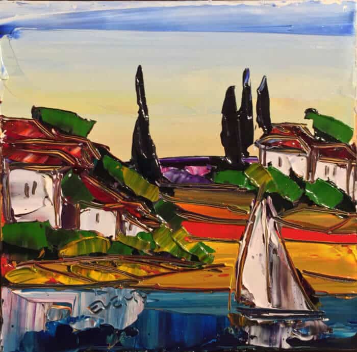 Tuscan Sail 2 Mini – original acrylic on canvas by Maya Eventov, 12″ × 12″