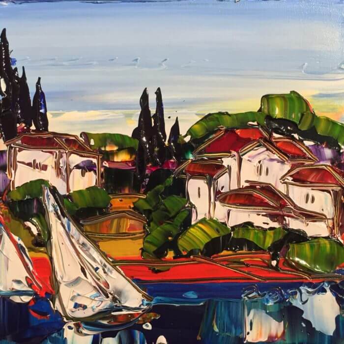 Tuscan Sail 3 Mini – original acrylic on canvas by Maya Eventov, 12″ × 12″
