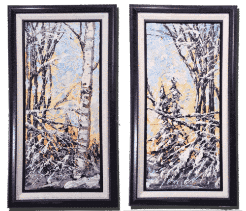 Winter Pair – original acrylic on canvas by Maya Eventov, 30″ × 13″