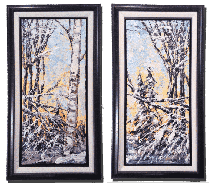 Winter Pair – original acrylic on canvas by Maya Eventov, 30″ × 13″
