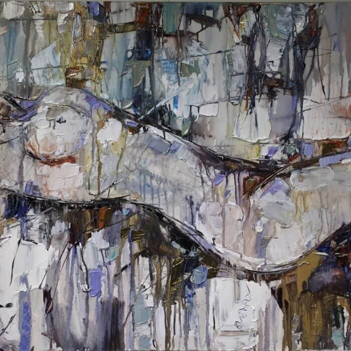 Abstract 2 Nude Reclining – original acrylic on canvas by Maya Eventov, 30″ × 48″