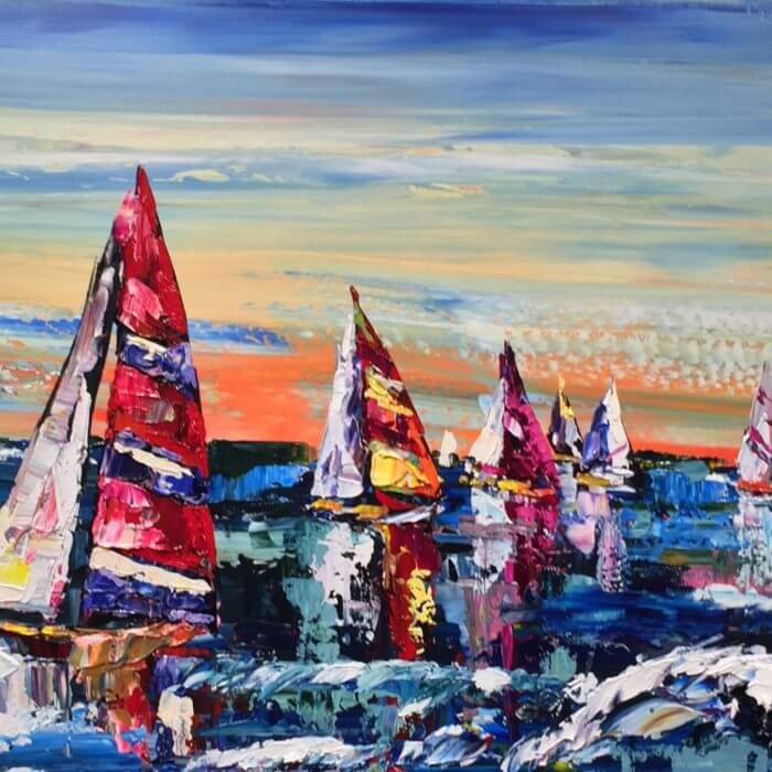Regatta 2 – original acrylic on canvas by Maya Eventov, 24″ × 48″