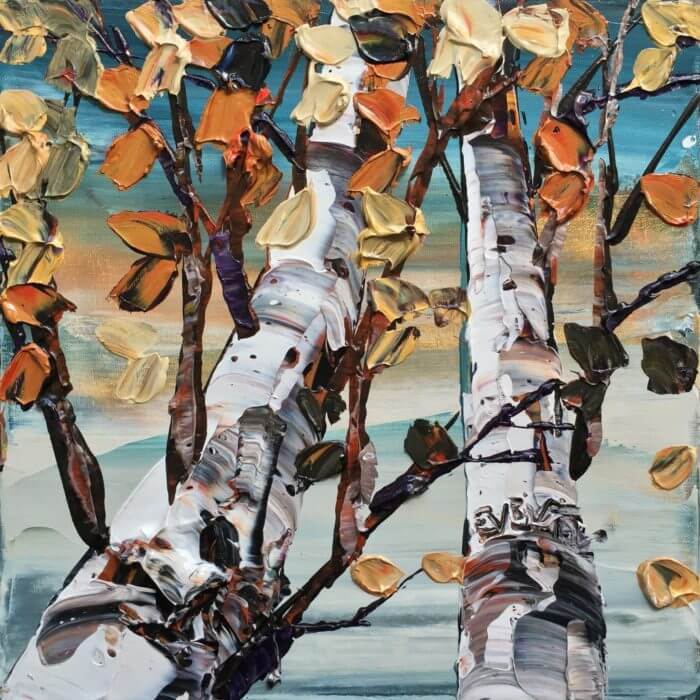 Gray Birch VI – original acrylic on canvas by Maya Eventov, 12″ × 12″