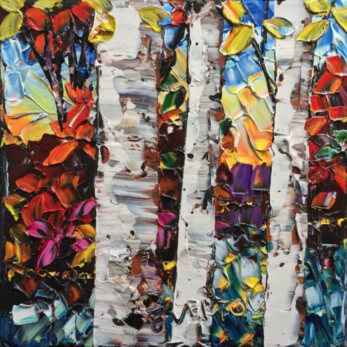 Mini Birch 6 – original acrylic on canvas by Maya Eventov, 12″ × 12″