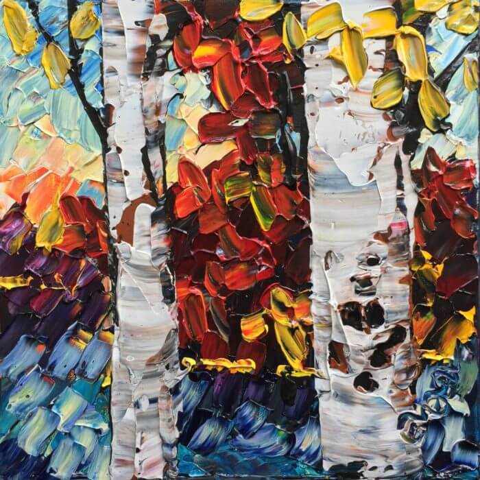 Mini Birch 7 – original acrylic on canvas by Maya Eventov, 12″ × 12″