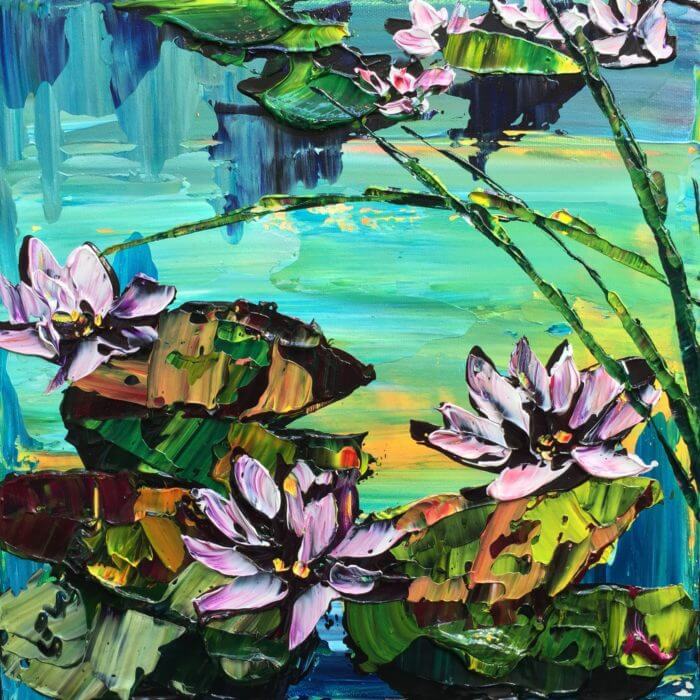 Pond C – original acrylic on canvas by Maya Eventov, 12″ × 12″
