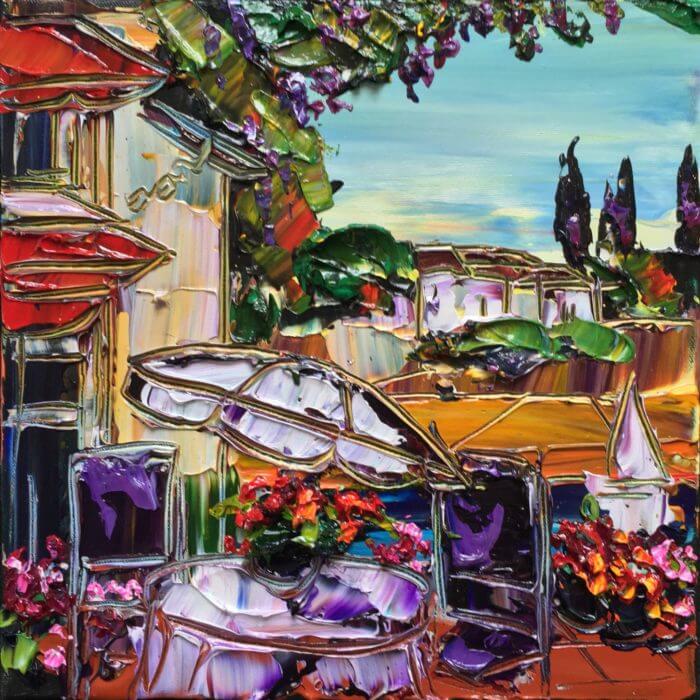 Tuscany Sunny Day F – original acrylic on canvas by Maya Eventov, 12″ × 12″