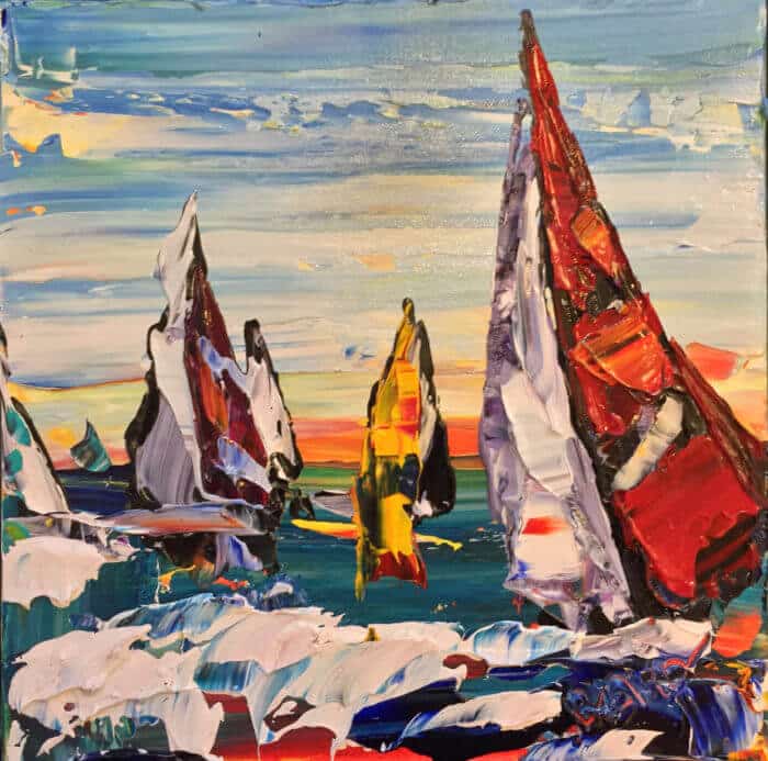Mini Sail 6 – original acrylic on canvas by Maya Eventov, 12″ × 12″
