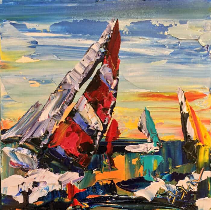 Mini Sail 7 – original acrylic on canvas by Maya Eventov, 12″ × 12″