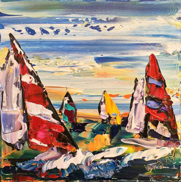 Mini Sail 8 – original acrylic on canvas by Maya Eventov, 12″ × 12″