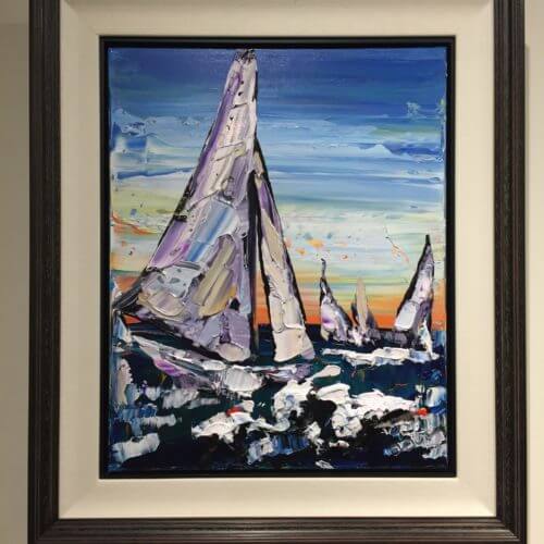 Sailing Pair 20×16 Framed – original acrylic on canvas by Maya Eventov, 20″ × 16″