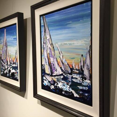 Sailing Pair 20×16 Framed – original acrylic on canvas by Maya Eventov, 20″ × 16″