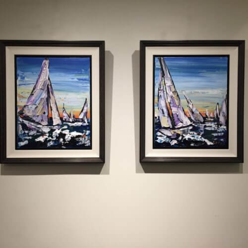 Sailing Pair 20×16 Framed – original acrylic on canvas by Maya Eventov, 20″ × 16″