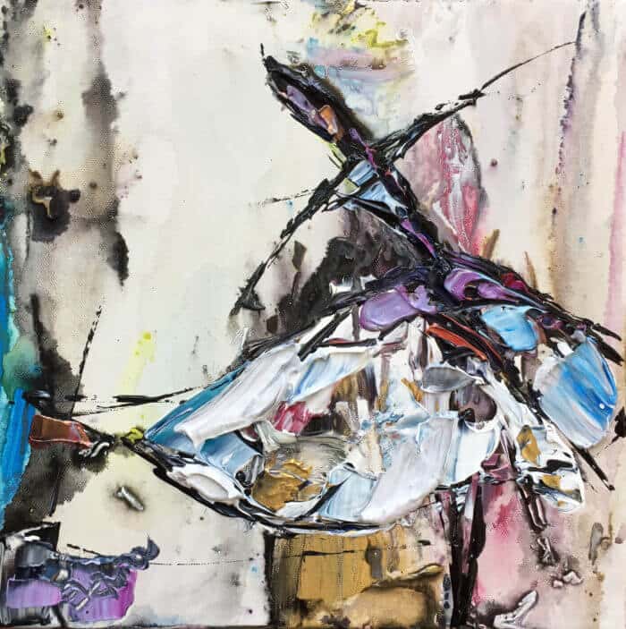 Abstract Dancers 4 – original acrylic on canvas by Maya Eventov, 12″ × 12″