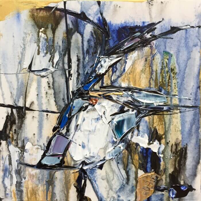 Abstract Dancers 5 – original acrylic on canvas by Maya Eventov, 12″ × 12″