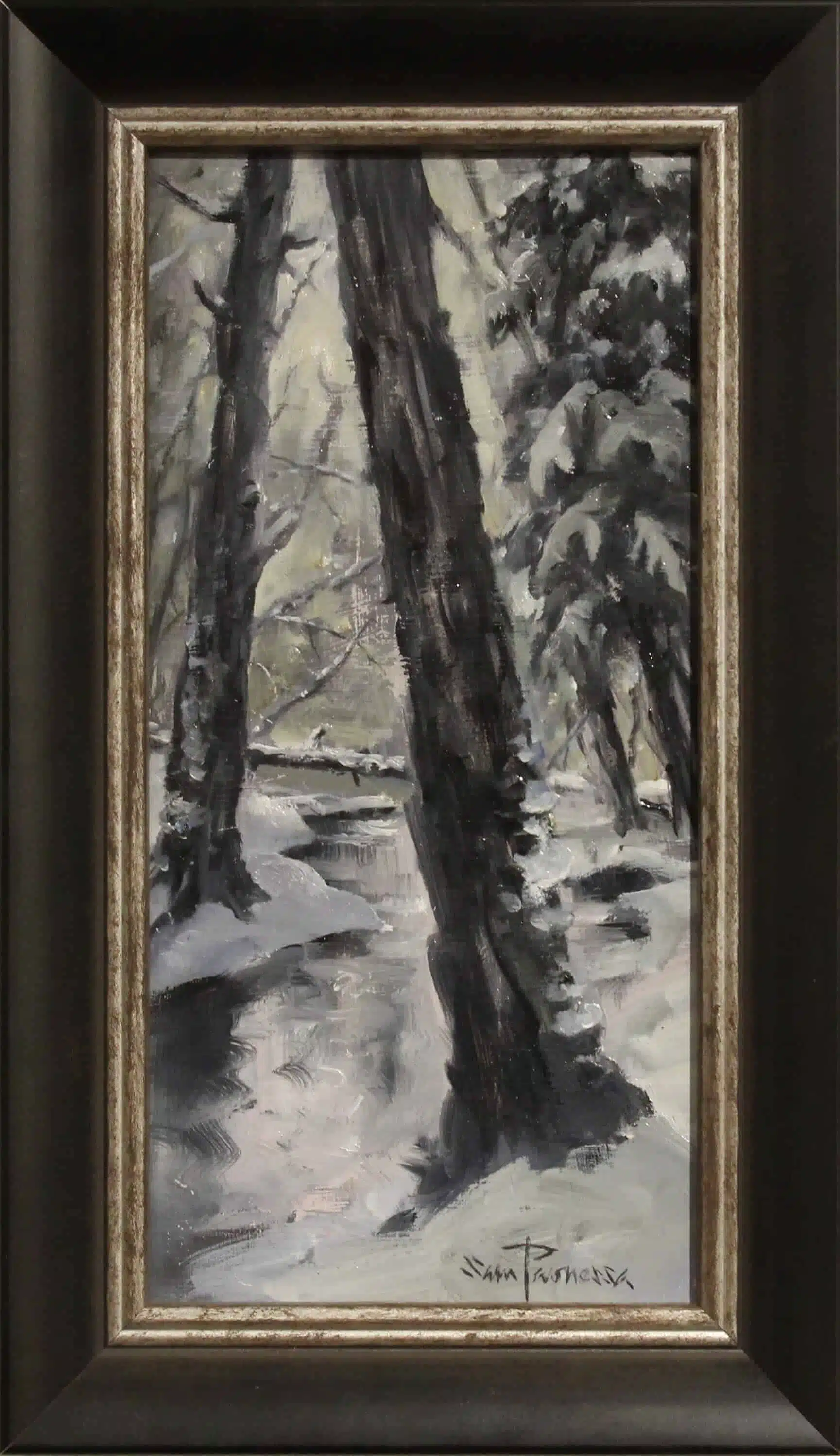 Forest Tonal Sketch – original oil on panel by Sam Paonessa, 12″ × 6″